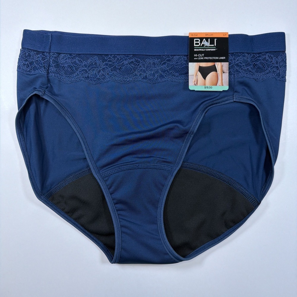 Bali Beautifully Confident Light Leak Protection Hi-Cut Panty Blue L/7 NEW